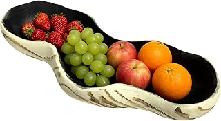 Decorative Bowl, 15.7 x 5.5 x 3.1 in Peanut Shape Faux Wood Tray, Fruit Bowl Centerpiece with Natural Grain, Farmhouse Decor Platter for Kitchen Tabletop, Living Room and Hotel