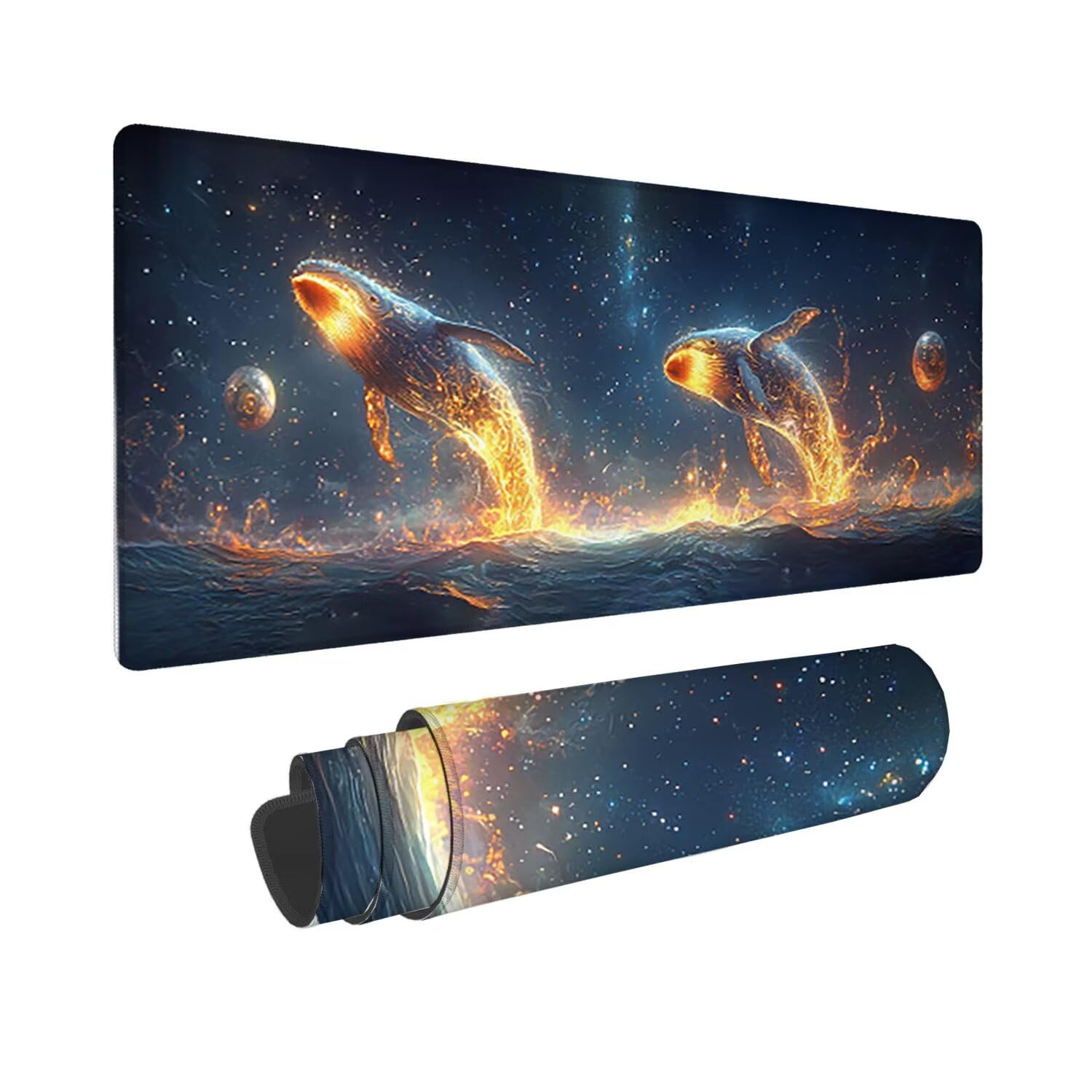 Podkładka pod mysz do gier XXL duża mysz 1200 x 500 mm, duża podkładka pod biurko z antypoślizgową gumową podstawą dla graczy, poprawia precyzję i szybkość (wieloryb gwiaździste niebo) o830