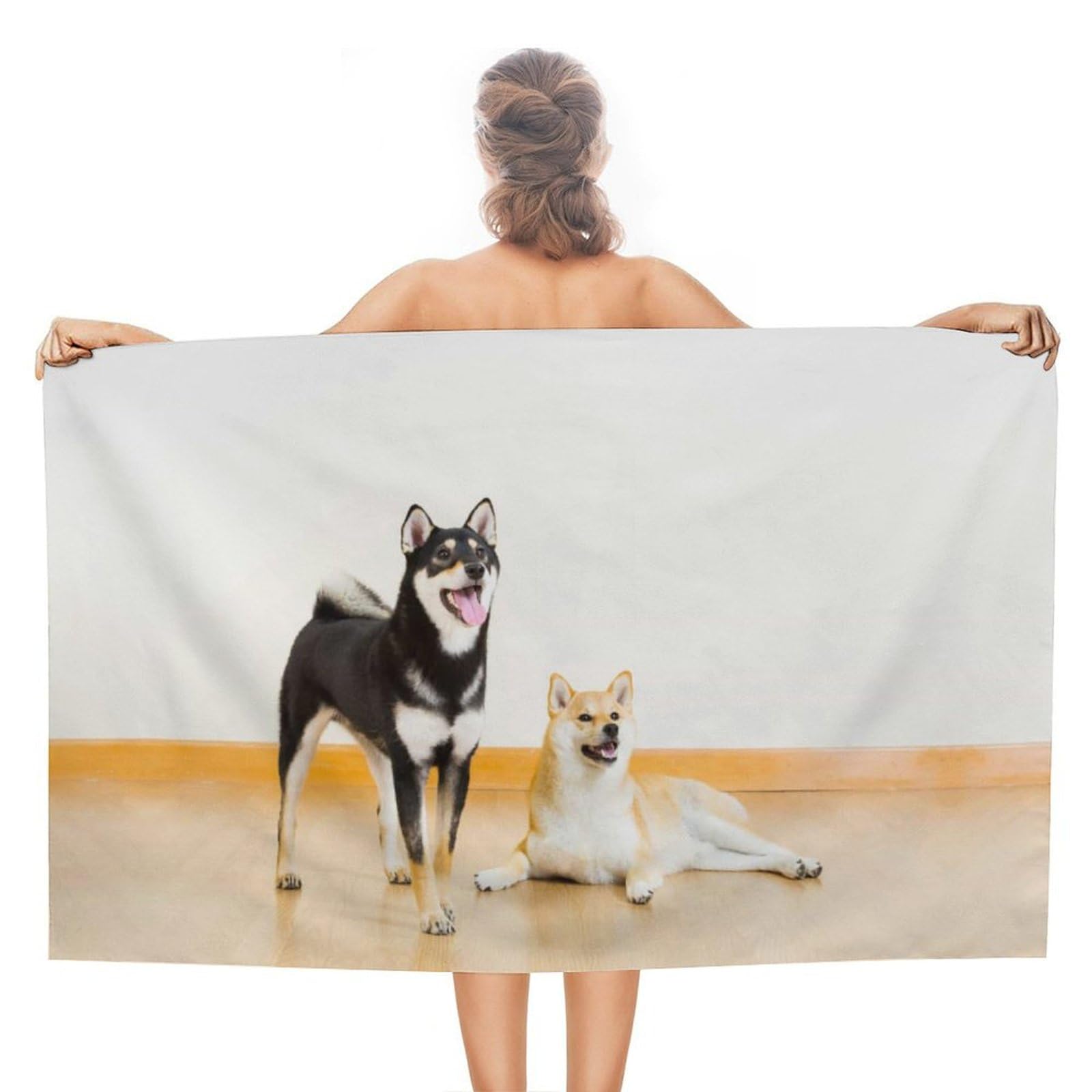 LEDFCVSU Beach Towel, Shiba Inu Dog Bath Towel, Absorbent Towel for Swimming, Sports, Travel