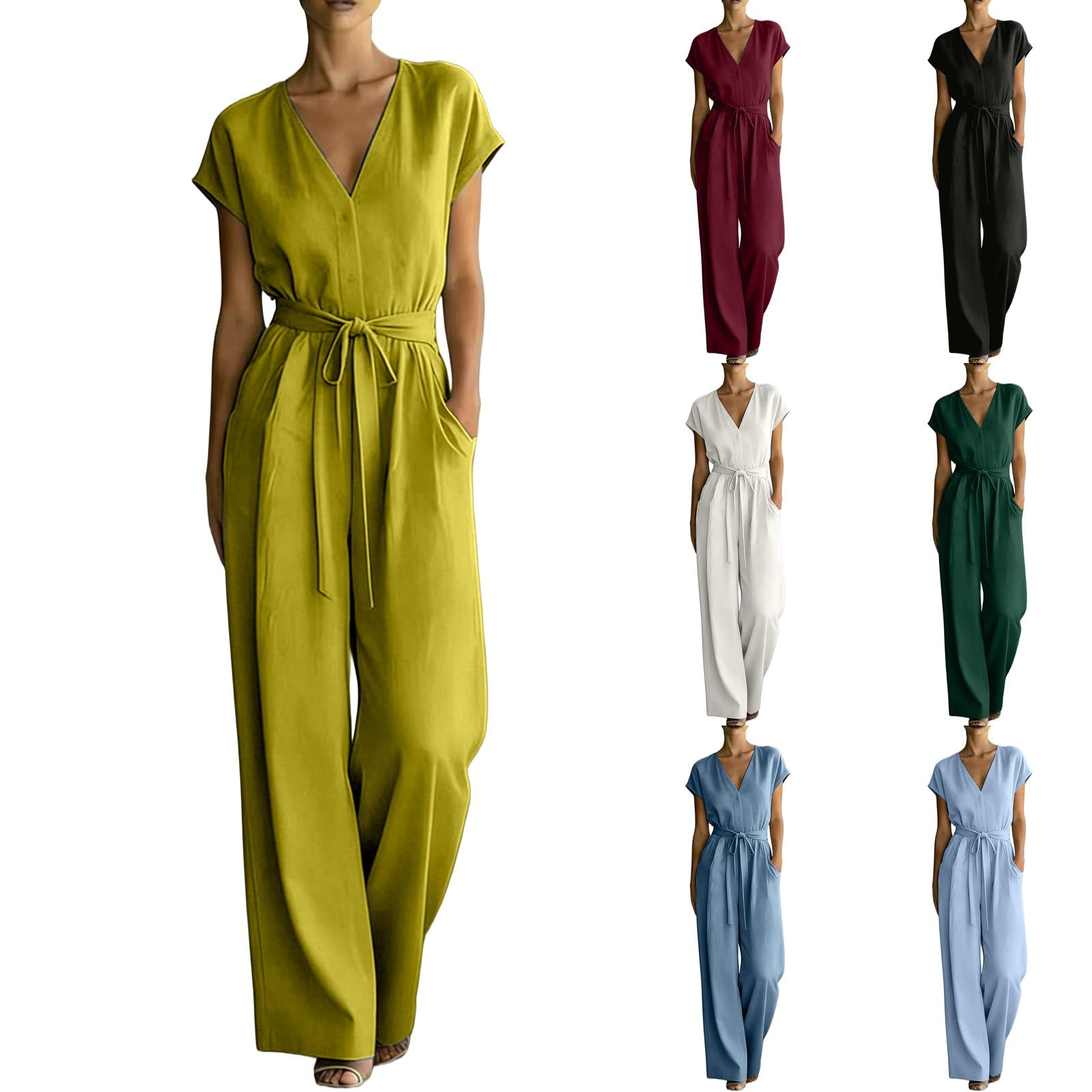Combinaison élégante à manches courtes et col en V pour femme
