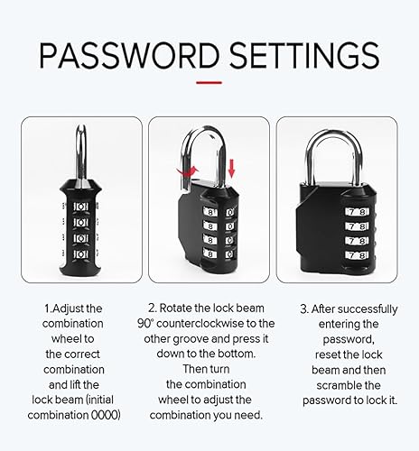 Miniatura 7 de Candado de combinación reiniciable de 4 dígitos con combinación, candado de combinación impermeable y resistente al aire libre para casillero de