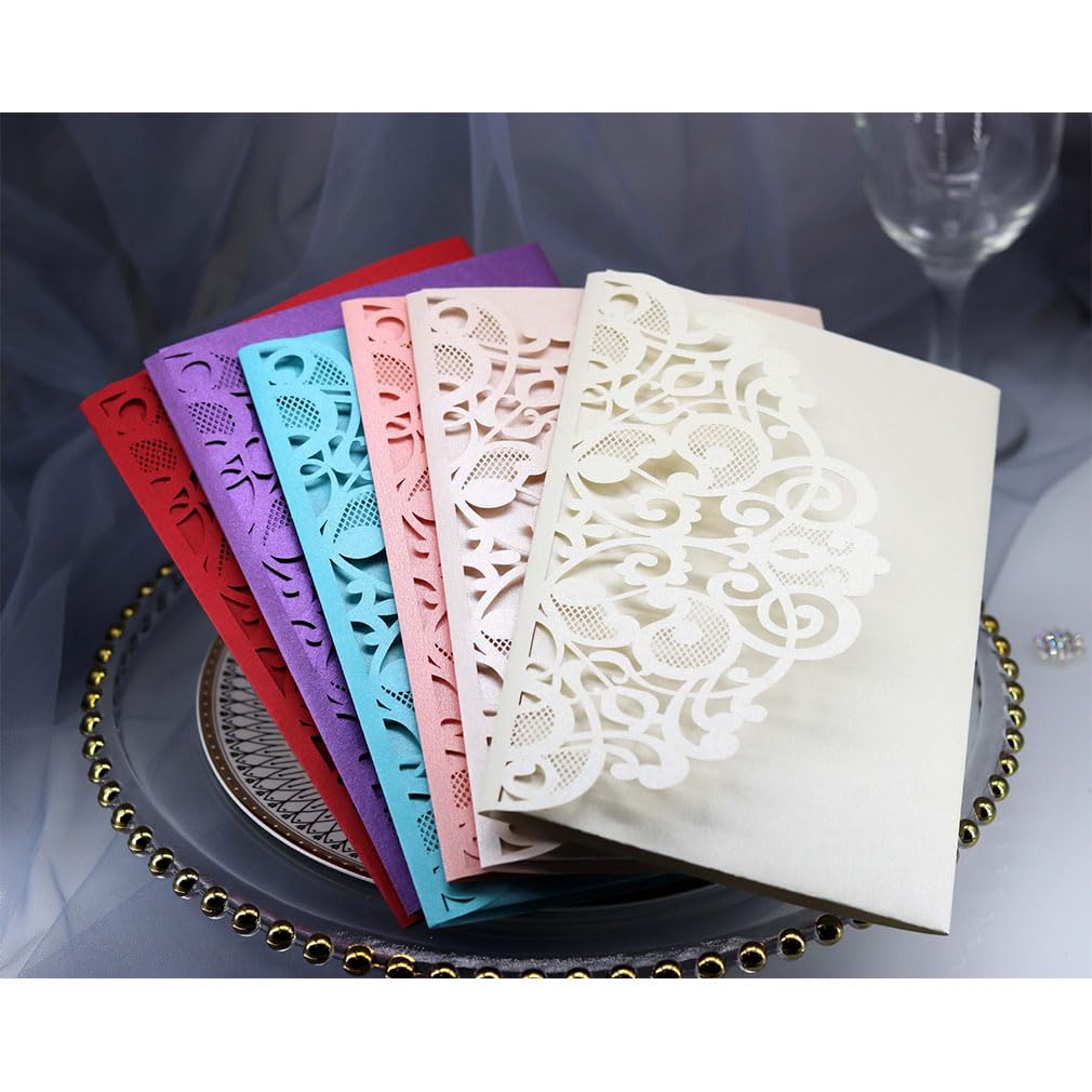 50 Stück Hochzeitseinladung Karten Set mit Umschlag & Einlegeblatt | Elegantes Spitzenmuster, filigrane Papierkarte, Hochzeit, Verlobung, Geburtstag, Feier, DIY Gestaltung