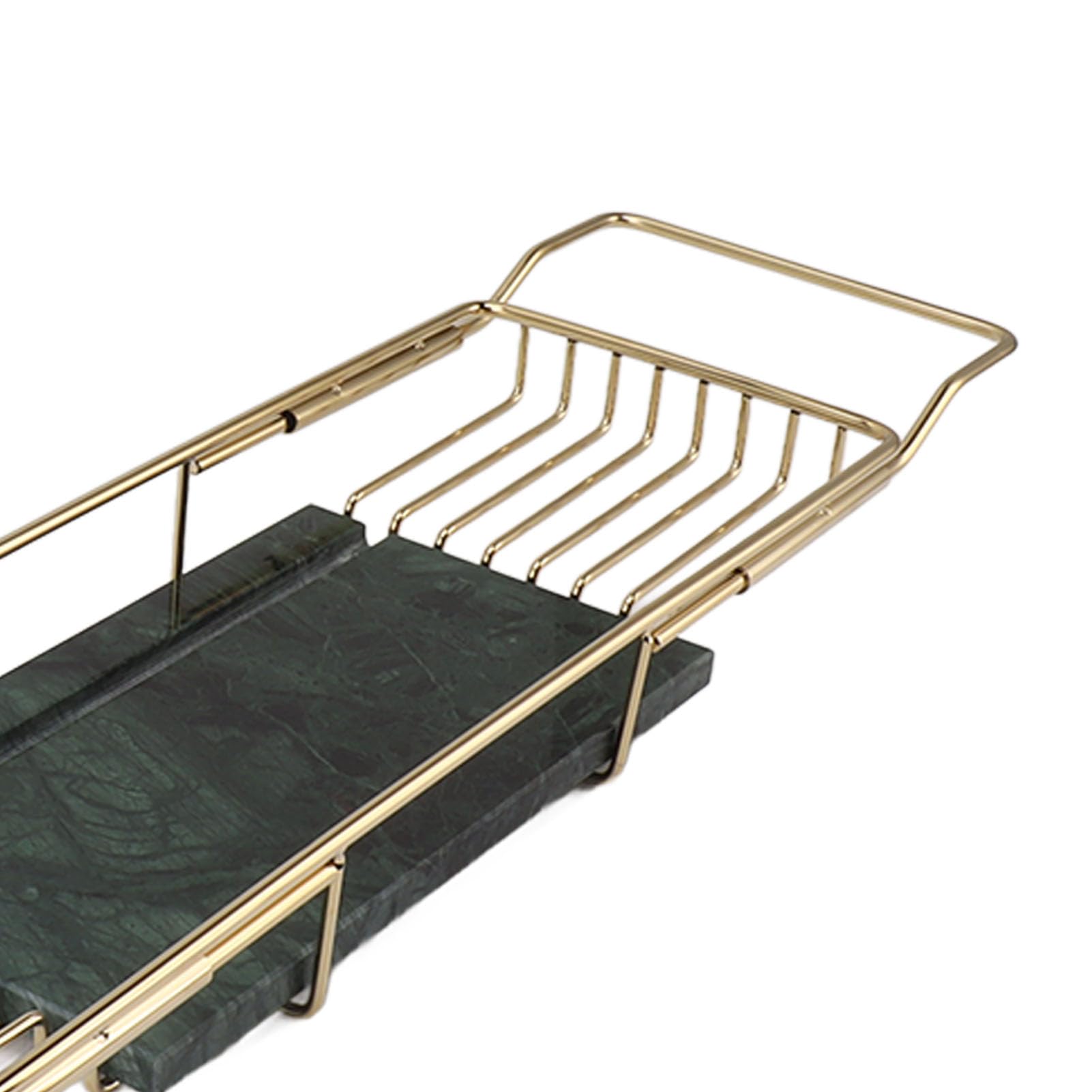 Rejilla para Bañera de Mármol y Metal, Bandeja Extensible Antideslizante con Diseño Multifuncional para Uso en Bañera y Cocina, Acero Inoxidable Mármol (Oro Verde)