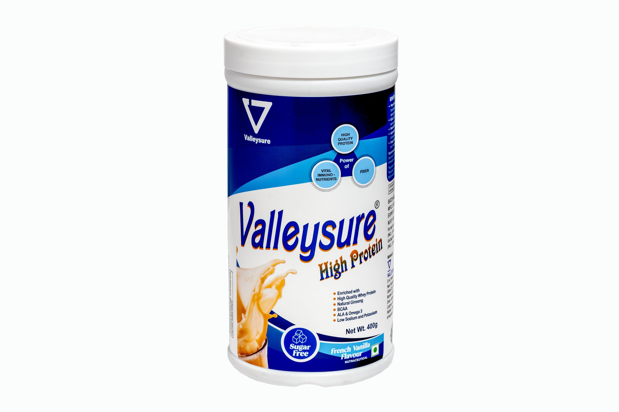 Valleysure High Protein Powder – 400g | Vanilla Flavour | Whey Protein Supplement | Helps for Muscle Recovery, Energy & Fitness