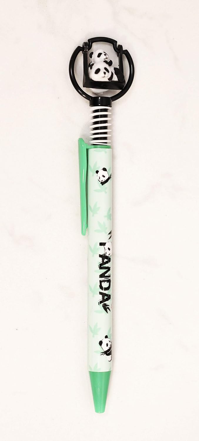 Ebros Gift Value Pack Animated Cuddling Giant Panda Bear Cubs On Swivel Swing Spring Thrust Device Top Green Ballpoint Ball Pens with Black Ink Novelty Giftware Pen Set Stationery School Supplies (8)