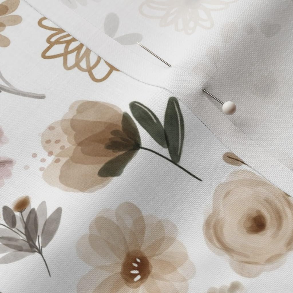 Spoonflower Fabric - Woodland Sage Florals Green Flowers Gray Beige Olive Printed on Petal Signature Cotton Fabric by The Yard - Sewing Quilting Apparel Crafts Decor