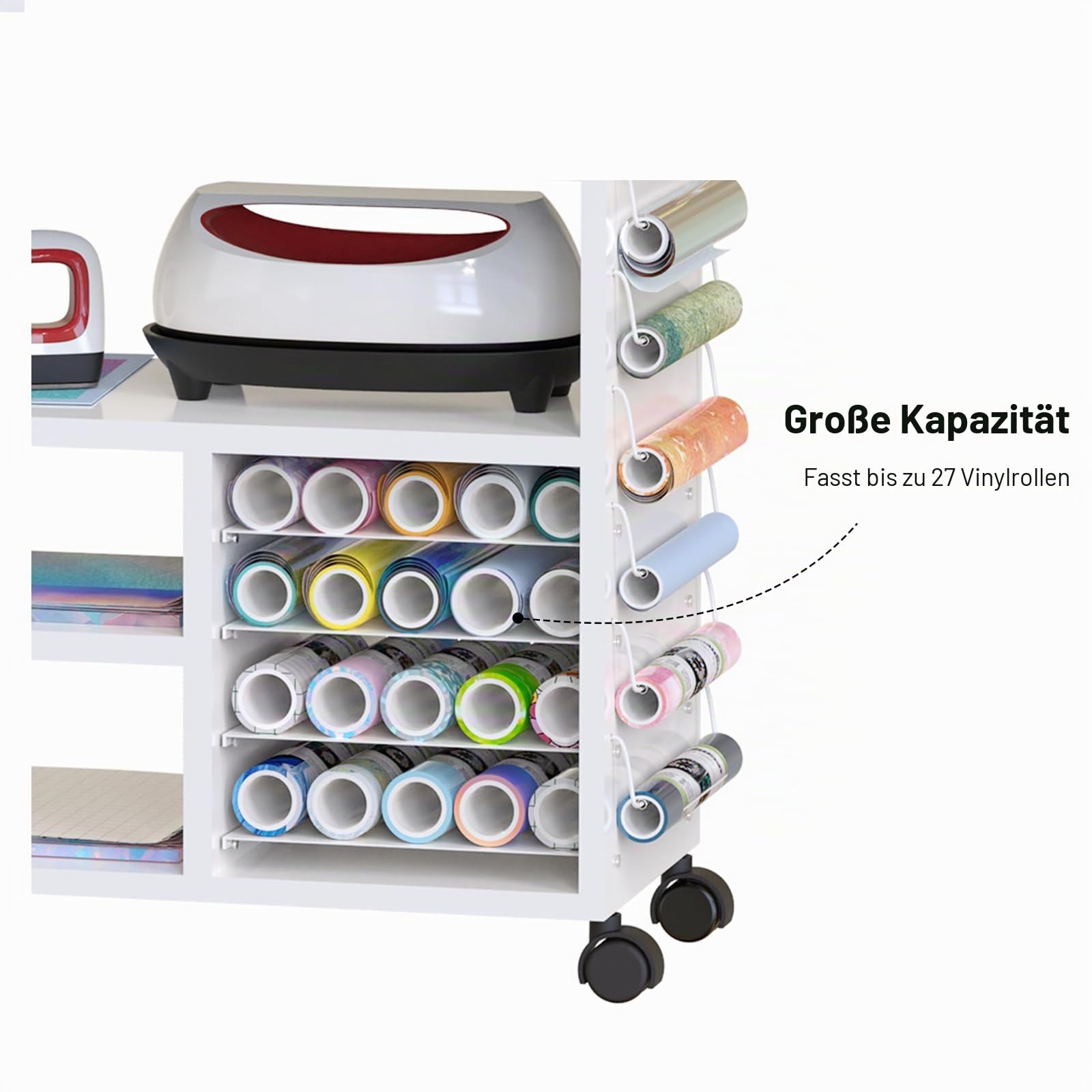 Rollwagen mit Heißpresswagen und Organizern, kompatibel mit Cricut-Maschinen, perfekte Bastelorganisation, Arbeitsplatz (weiß, 75 cm H), GYC-01
