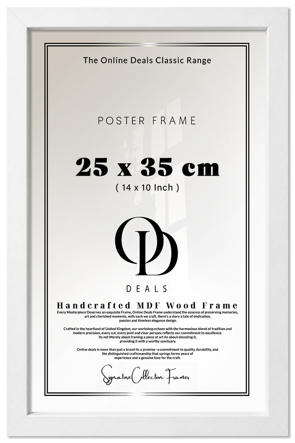 OD Deals — Contemporary Rectangle Engineered Wood Grain Poster Frame (25 X 35 CM) | 14 X 10 Inch Portrait—Landscape Display With Clear Styrene Sheet And Matte White Border — Wall Hanging