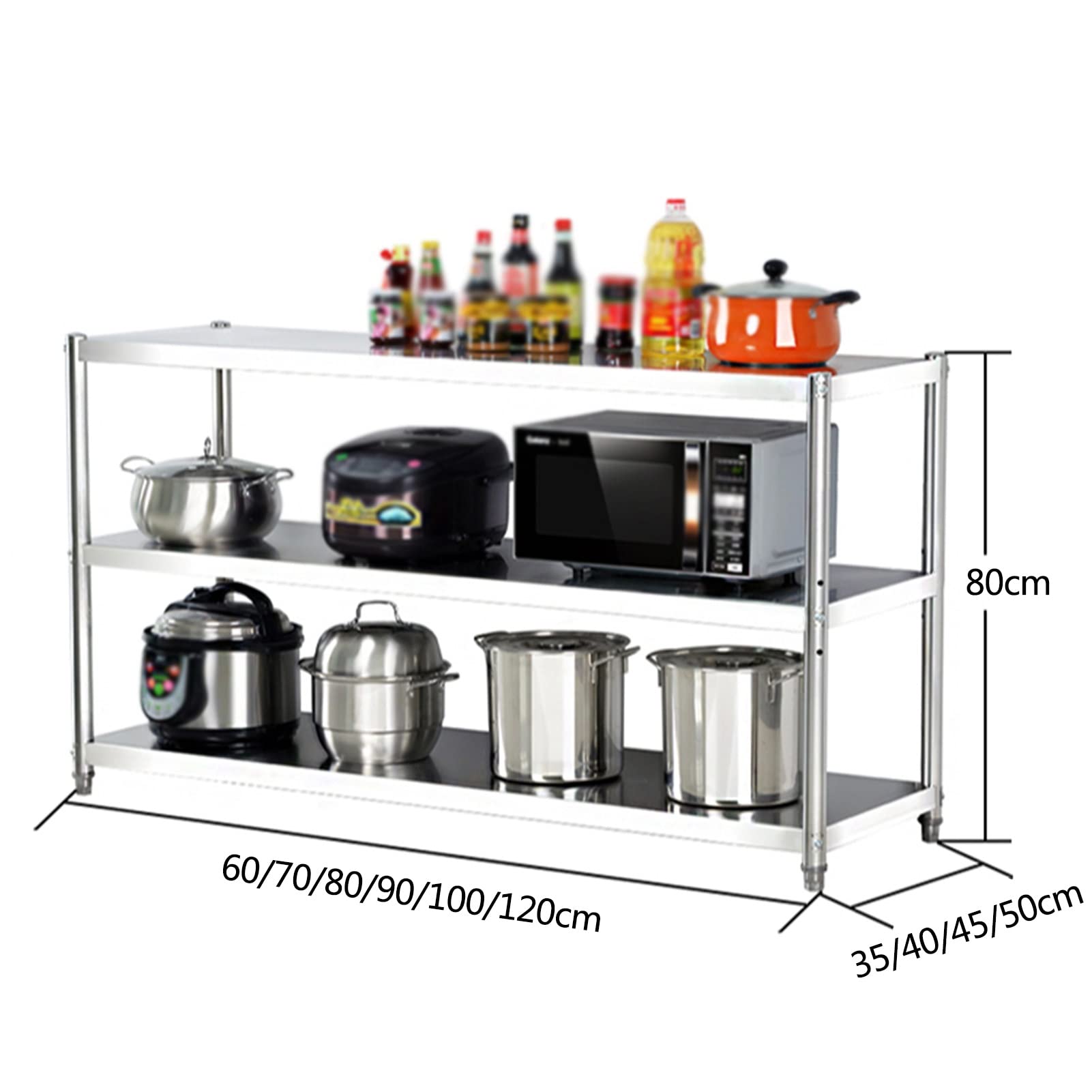 Scaffale regolabile a 3 ripiani in acciaio inox per ristorante commerciale resistente argento scaffalatura cucina nization 90 x 45 x 80 cm