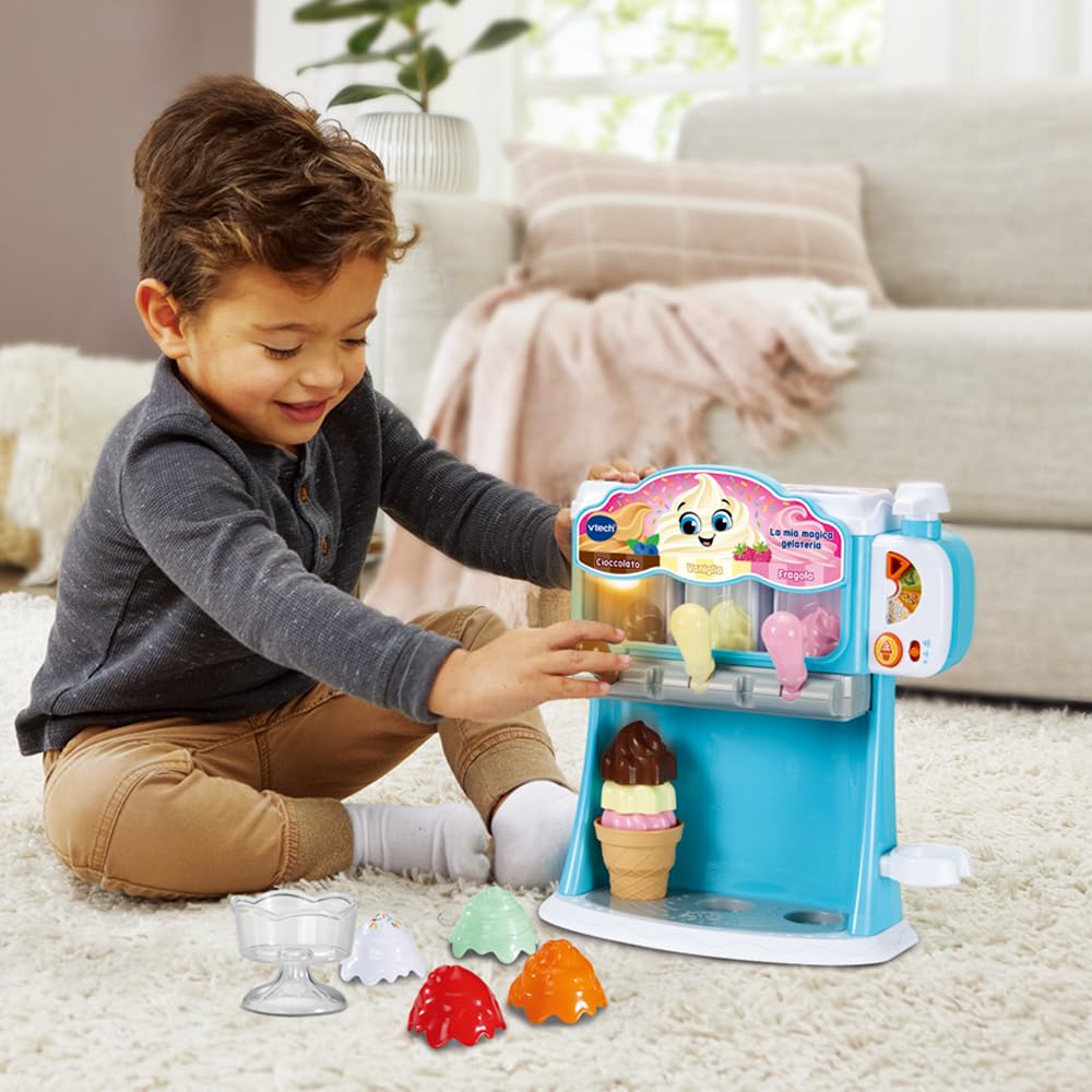 VTech La Mia Magica Gelateria, Gioco di Imitazione Bambino, Gelatiera Bambino, Gioco Educativo per Sviluppo Cognitivo, 12 Accessori Inclusi, Lingua Italiana, Batterie Incluse, 2-6 Anni