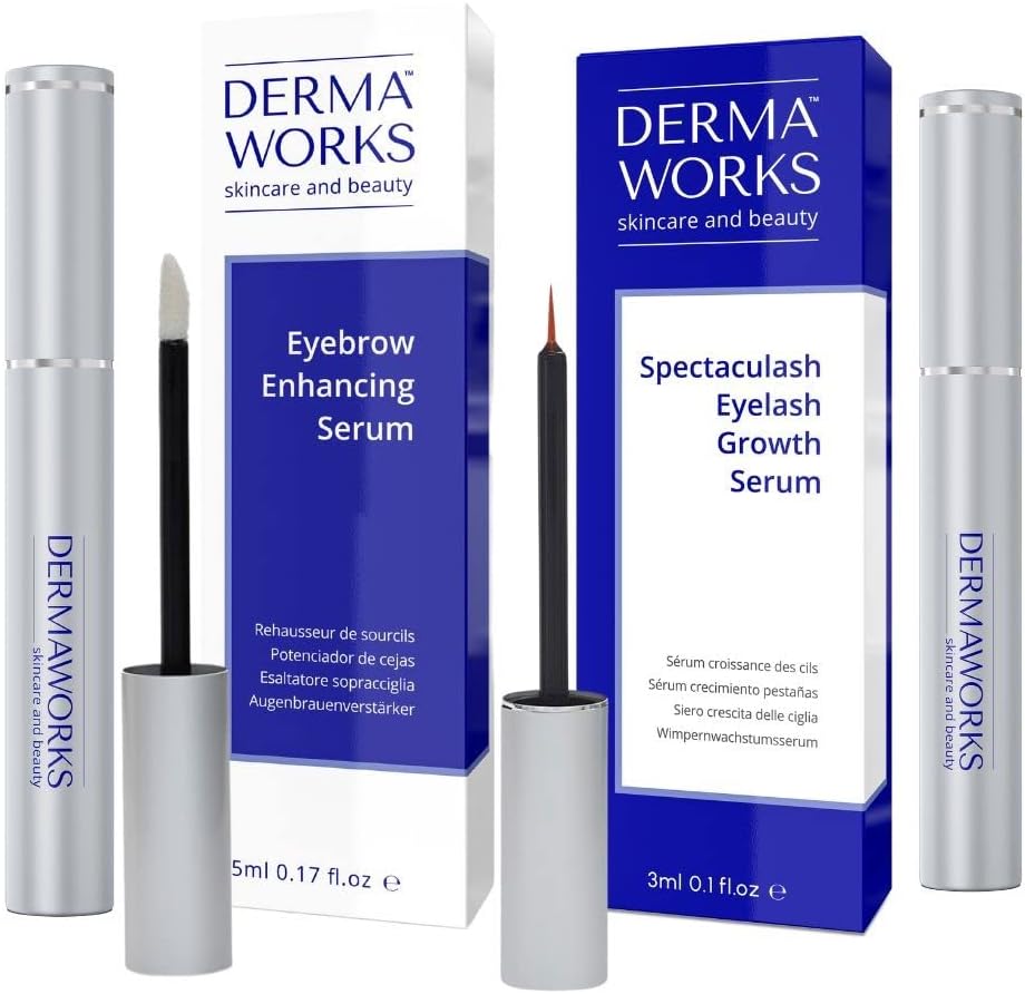 LASH AND BROW SERUM SET - 3ml Lash Serum + 5ml Eyebrow Growth - Longer, fuller Natural Lashes & Thicker, Defined Eyebrows - Rapid Brow and Eyelash Growth Enhancer & Conditioner by DERMAWORKS