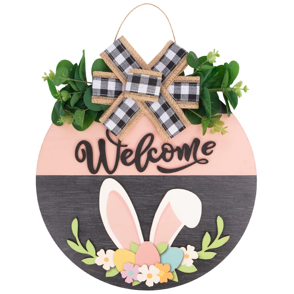 Photo 1 of 2 pack - Easter Wooden Wreaths for Front Door, Bunny Rabbit Wreath, 3D Welcome Sign Door Hanger for Front Door Spring Home Farmhouse Window Door Decorations