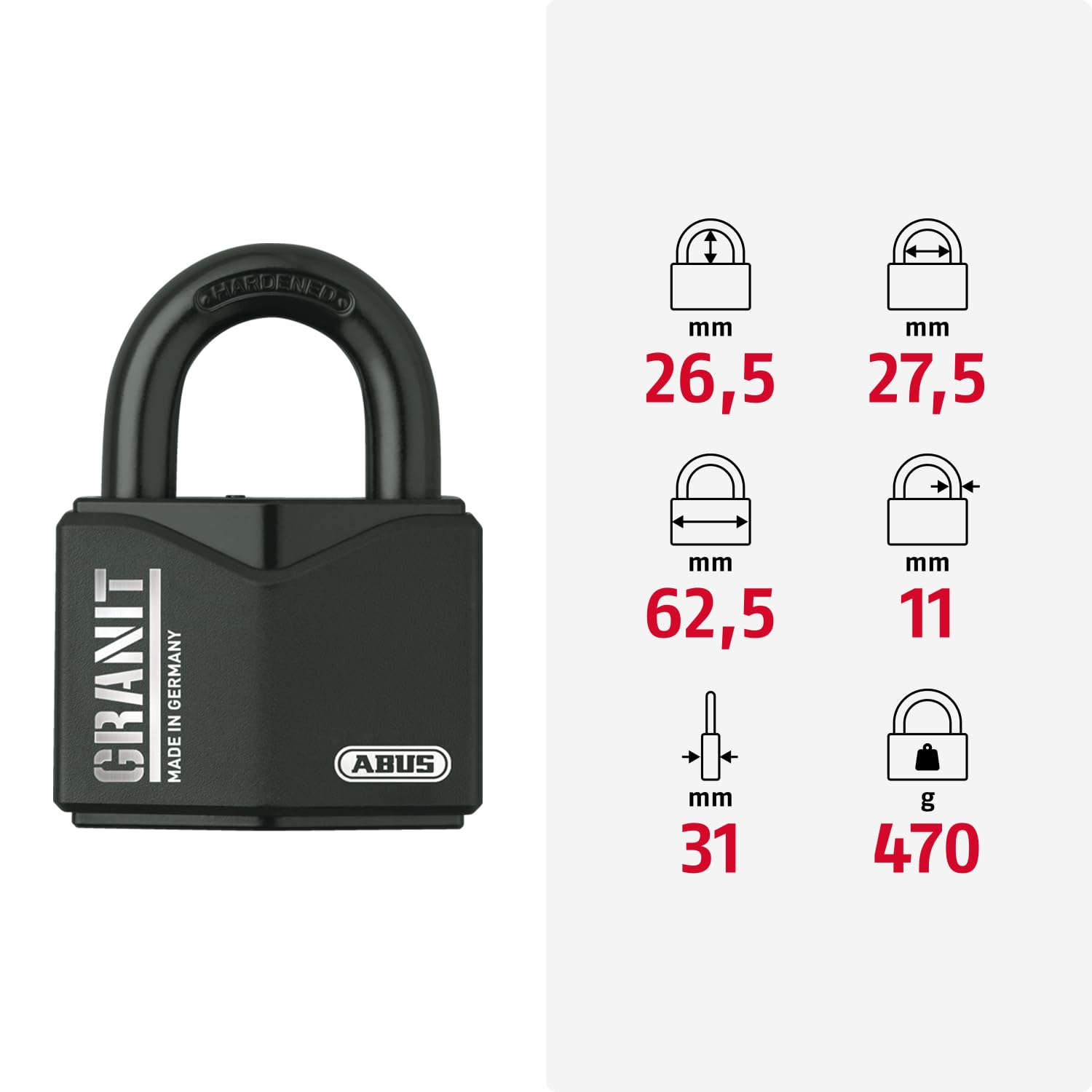 ABUS Candado Granit 37/55 para su uso en exteriores - de acero especial endurecido - con cilindro de disco ABUS-Plus - nivel de seguridad ABUS 10