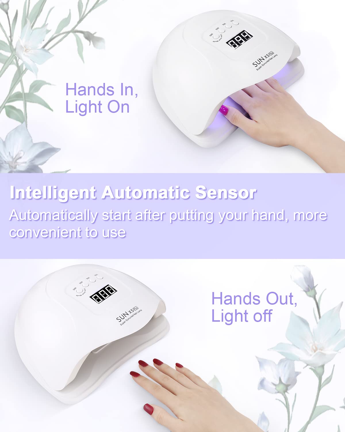 Lampara LED Uñas 168W Secador de Uñas UV Profesional con Sensor Automatico 4 Temporizadores
