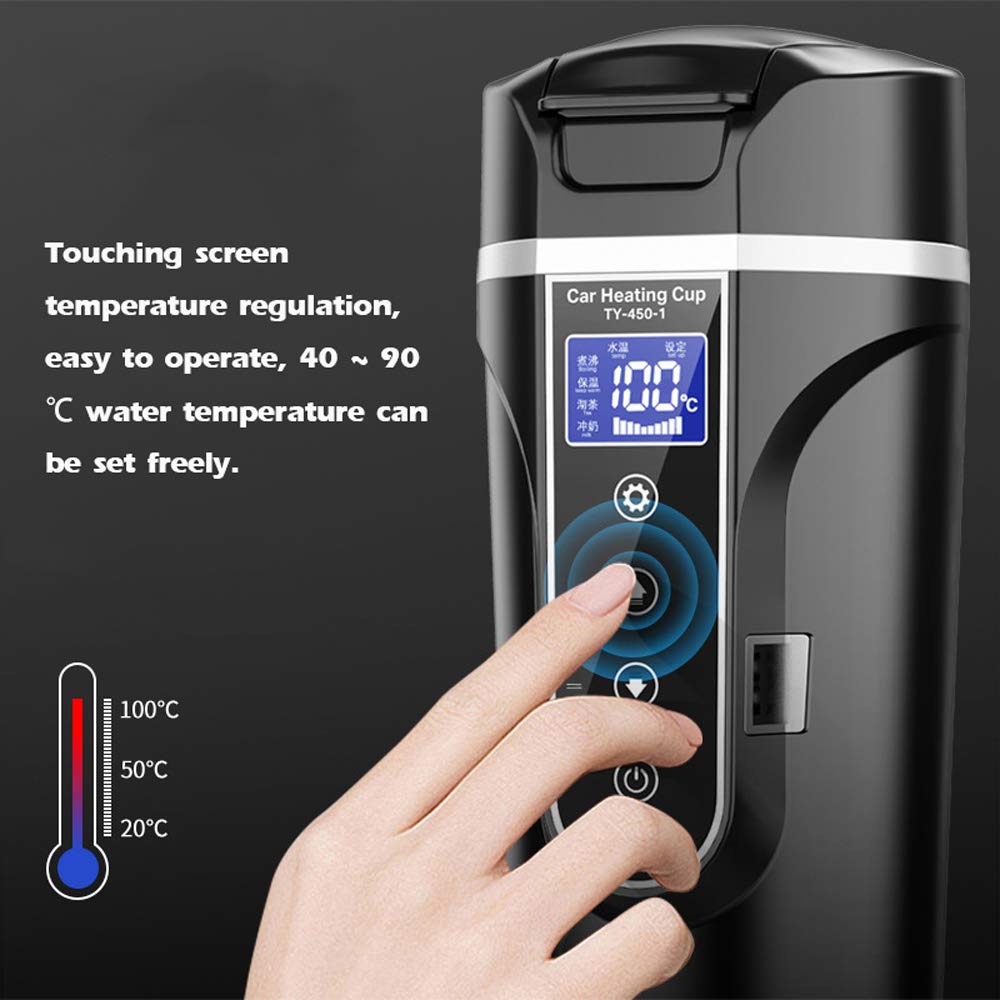 Taza de agua calentada para vehículos (12,0 V, 24 V, camión, hogar, vehículos, calentadores de agua, pequeños aparatos eléctricos, hervidor de agua, pantalla LCD