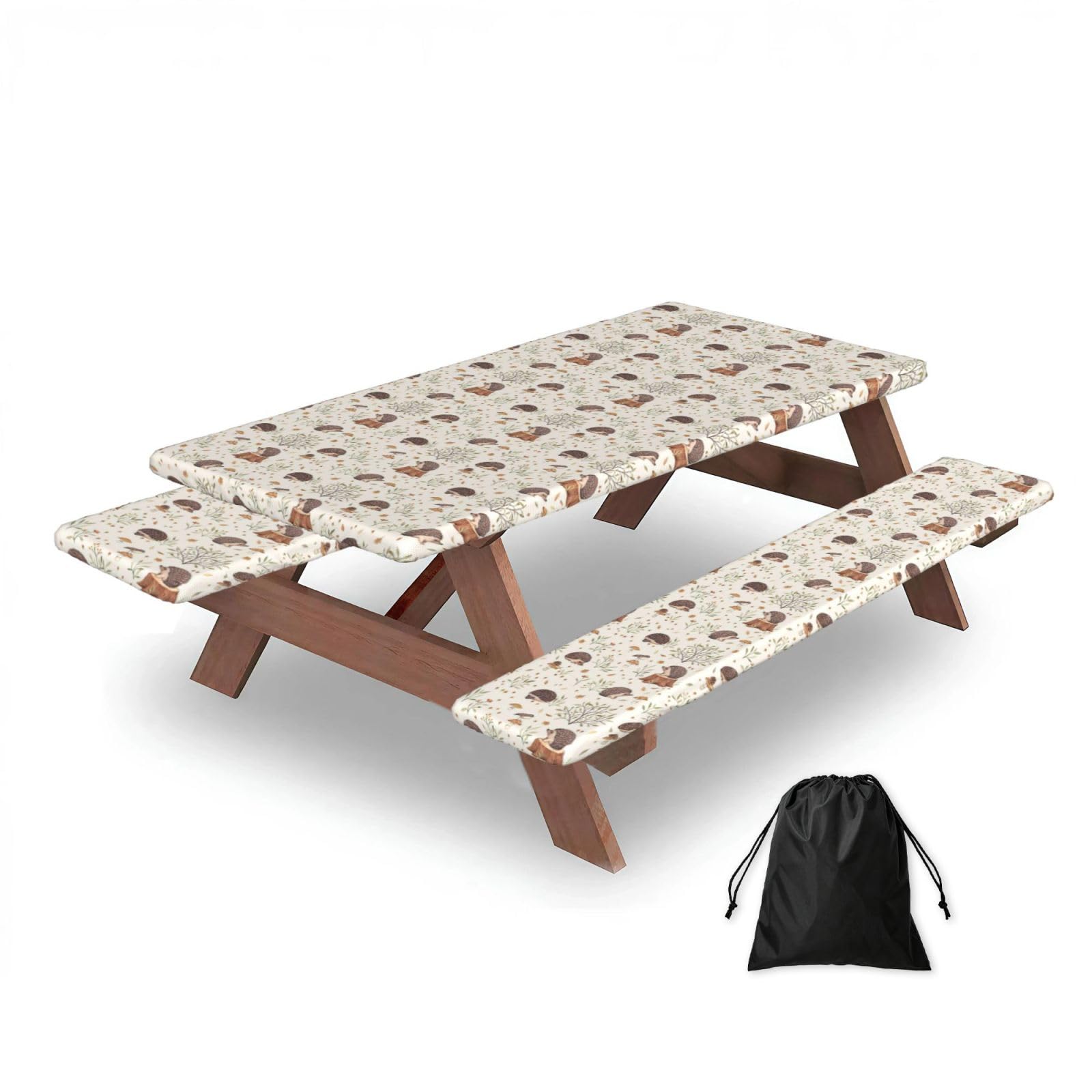 Dopklna As Picture Meadow Hedgehog, Picnic Table Cover With Bench Covers -Waterproof Elastic Fitted Tablecloth For Garden Camping Patio 76X152cm