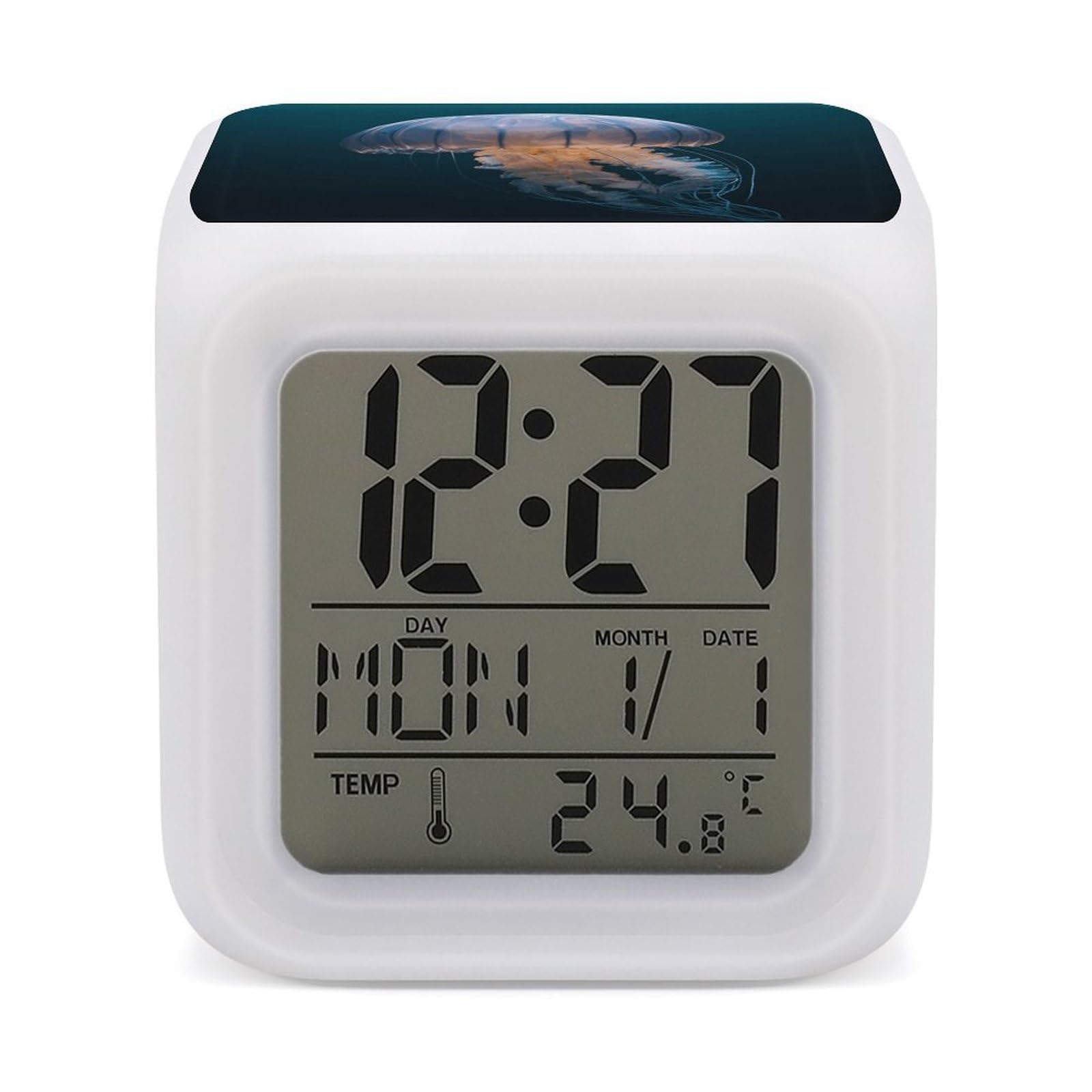 VstaDank 3D Jellyfish Digital Alarm Clock LED Display Screen Color Change Alarms Clock Smart Alarm Clock Wake Up Digital Clocks with 7 Color Nightlight for Bedroom