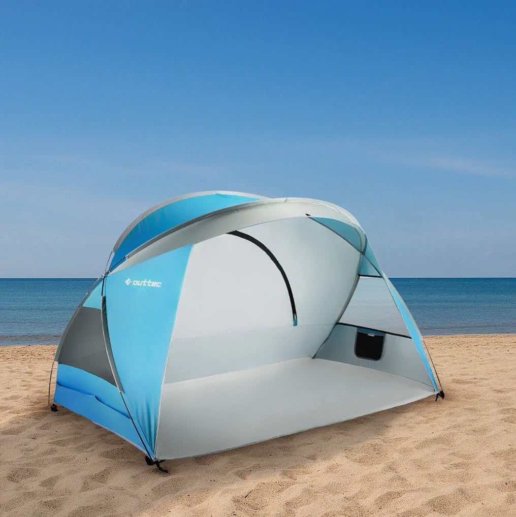 Tente de Plage Pop Up avec Protection UV, Sac de Transport, Anti UV Bébé, pour Famille, Camping, Jardin, Protection Solaire (Bleu)