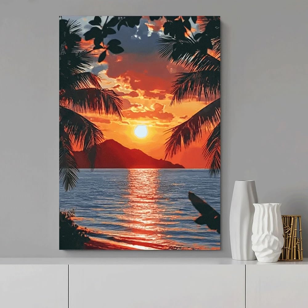 TZKBDMA Classic Sunset Beach Canvas Art Print, Wall Decor For Living Room, Bedroom, Office, Cafe, Bar, Dorm, Bathroom(21x30cm/Without frame)