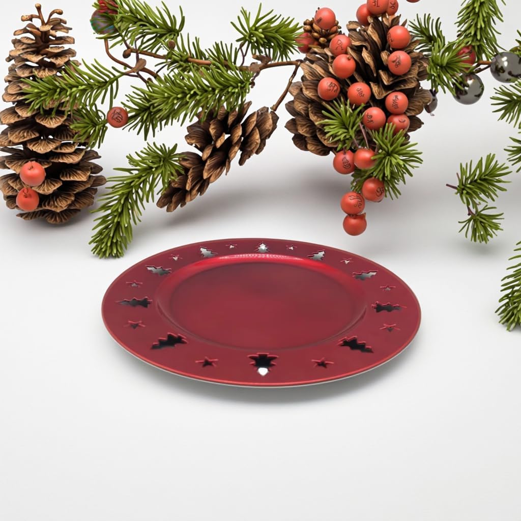 12 elegant table decorations for festive parties, Christmas tree round 13in reusable charger plates.