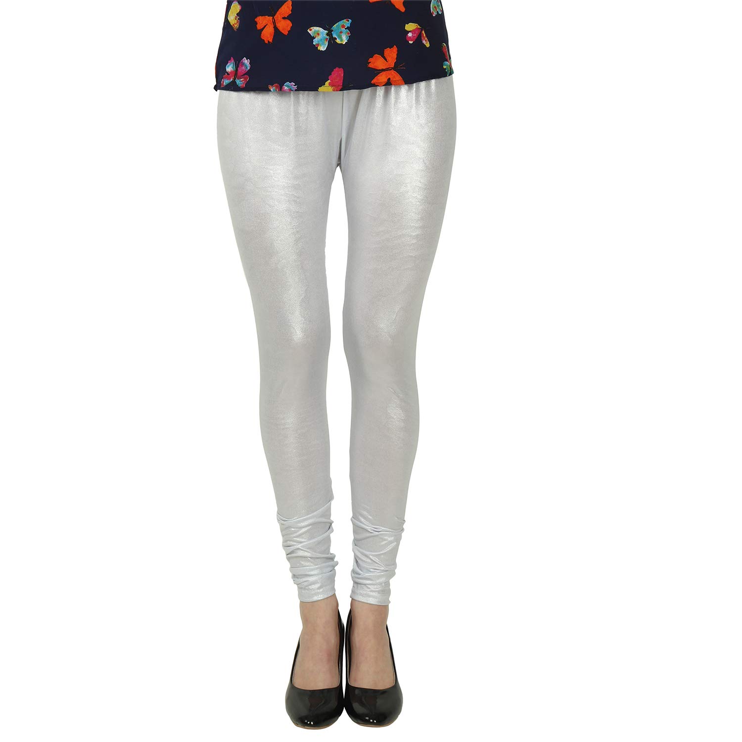 Curves beautyWomen's Slim Fit Cotton Churidar Leggings (cotlyra-s-73_Silver_S)