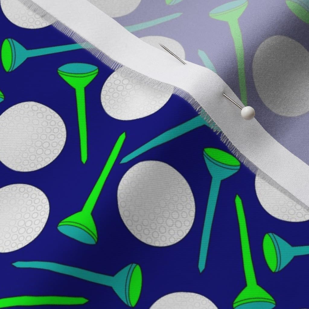 Spoonflower Fabric - Golf Balls Sports Ball Tee Blue Green Golf Course 18 Holes Printed on Organic Cotton Sateen Fabric by The Yard - Sewing Quilting Apparel Home Decor