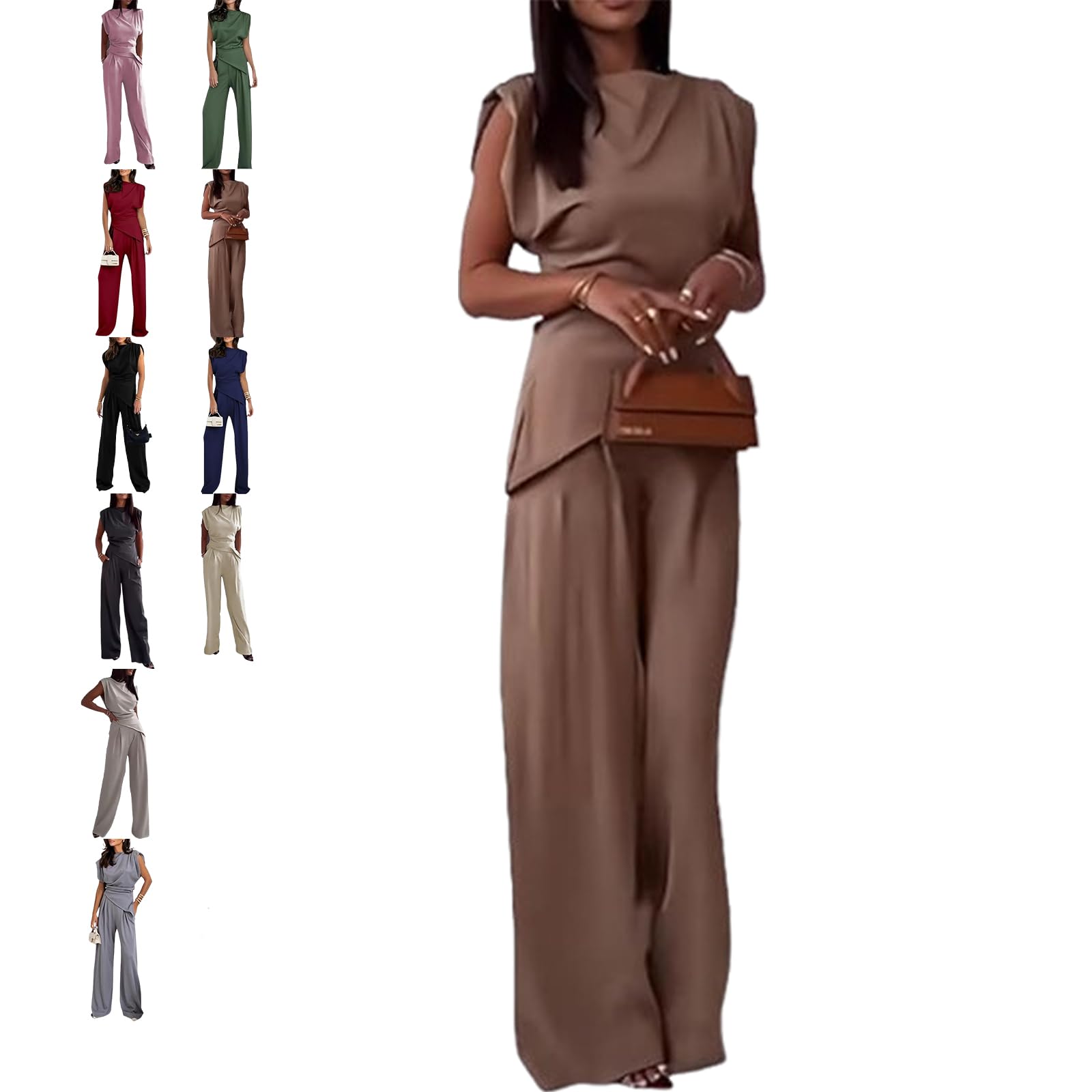 QingxingFa Two Piece Outfit,Summer Comfortable Stylish Casual Formal Outfits,Casual Stylish Tank Top Wide Leg Pants (brown,XL)