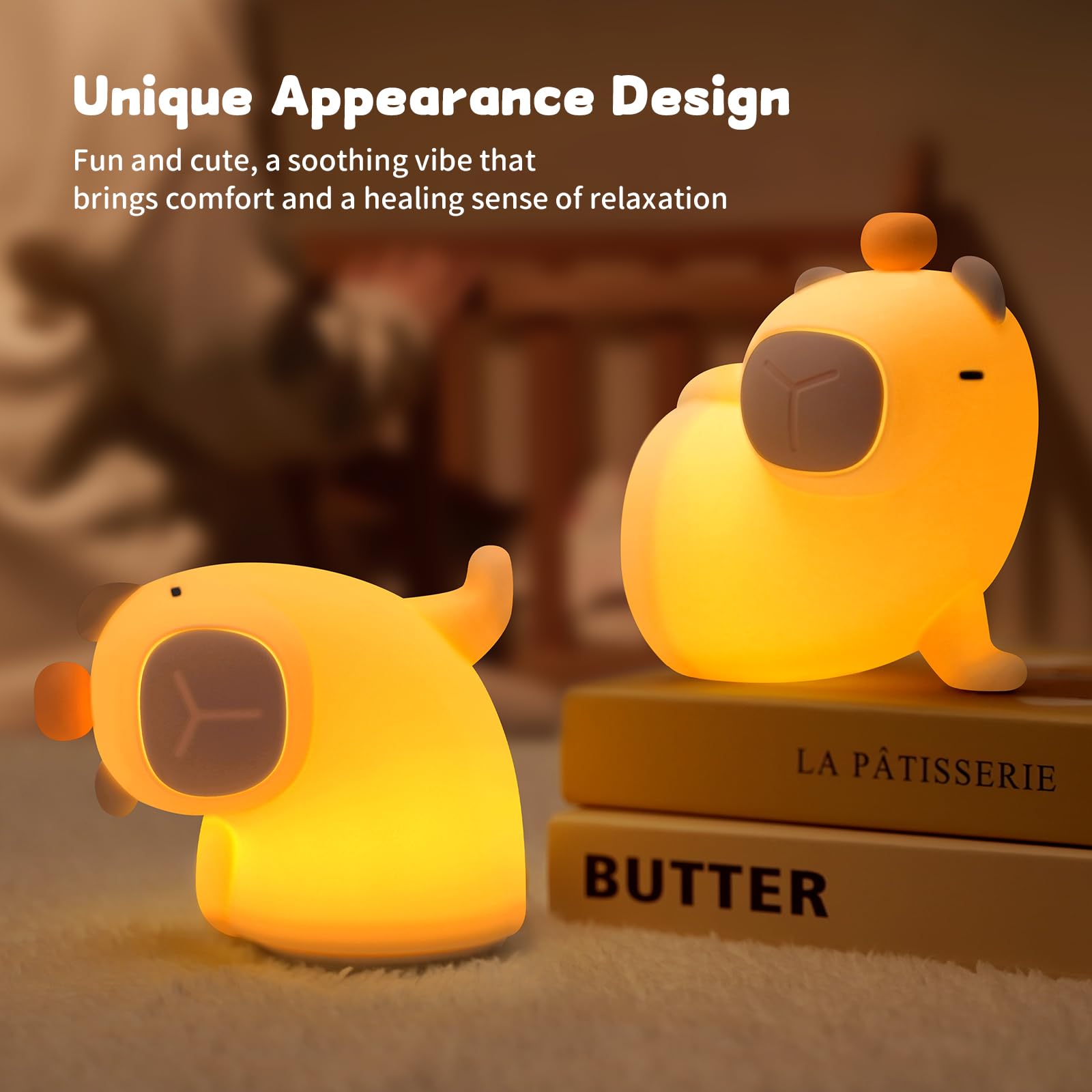 ICARER FAMILY Capybara Night Light, Silicone LED Animal Nursery Lamp, 30 Mins Timer Beside Lamp for Kids,Ideal Gift for Children,Boys,Girls