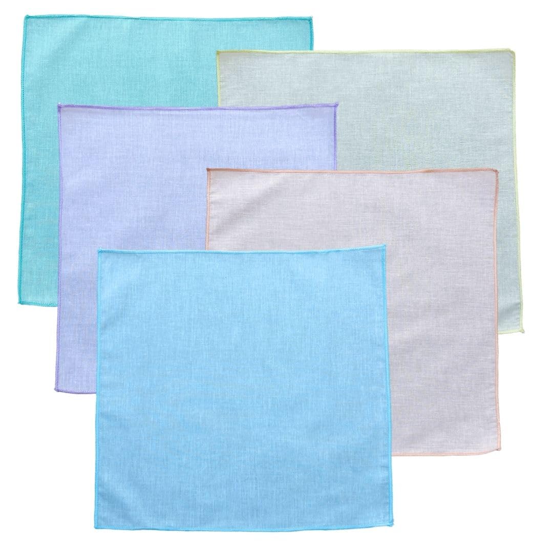 Multicolor Cotton Handkerchief with Embroidered Scallop Border, 30x30 cm | Soft & Absorbent 100% Cotton Square Hanky | Durable Plain Pocket Handkerchief for Women-image-38