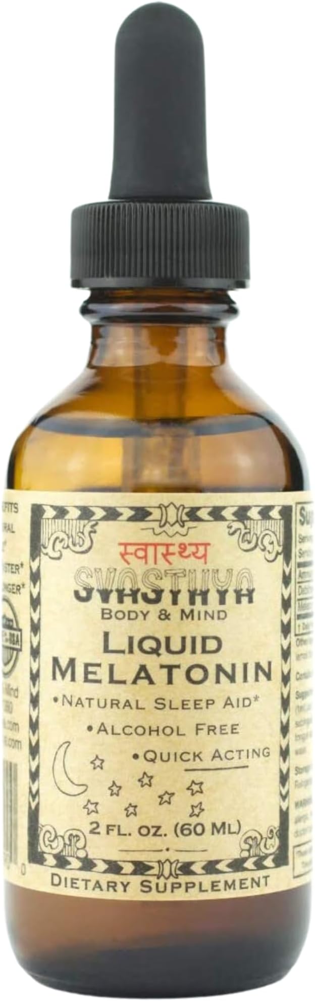 SVASTHYA BODY & MIND Liquid Melatonin - Natural Sleep Aid, Reduces Anxiety & Prevents Migraines - Alcohol Free for Adult and Children, Made in The USA GMP, 2 oz