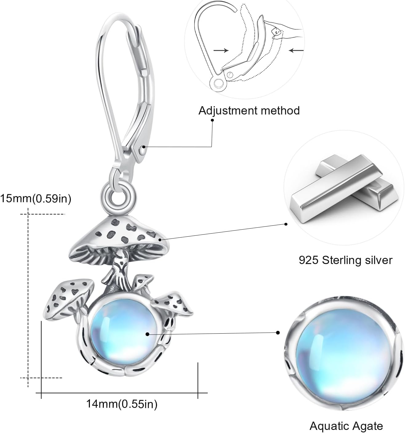 OHAYOO Mushroom Earrings for Women 925 Sterling Silver Mushroom Moonstone Earrings Mushroom Jewelry Gifts for Women