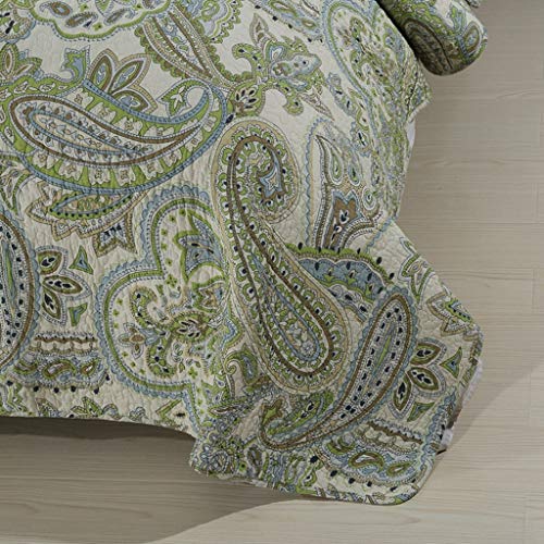 Qucover 3-Piece Cotton Queen Quilts Bedspreads, Reversible Green Paisley Floral Queen Patchwork Quilts Coverlet Set 90X98 Inch #TOP6