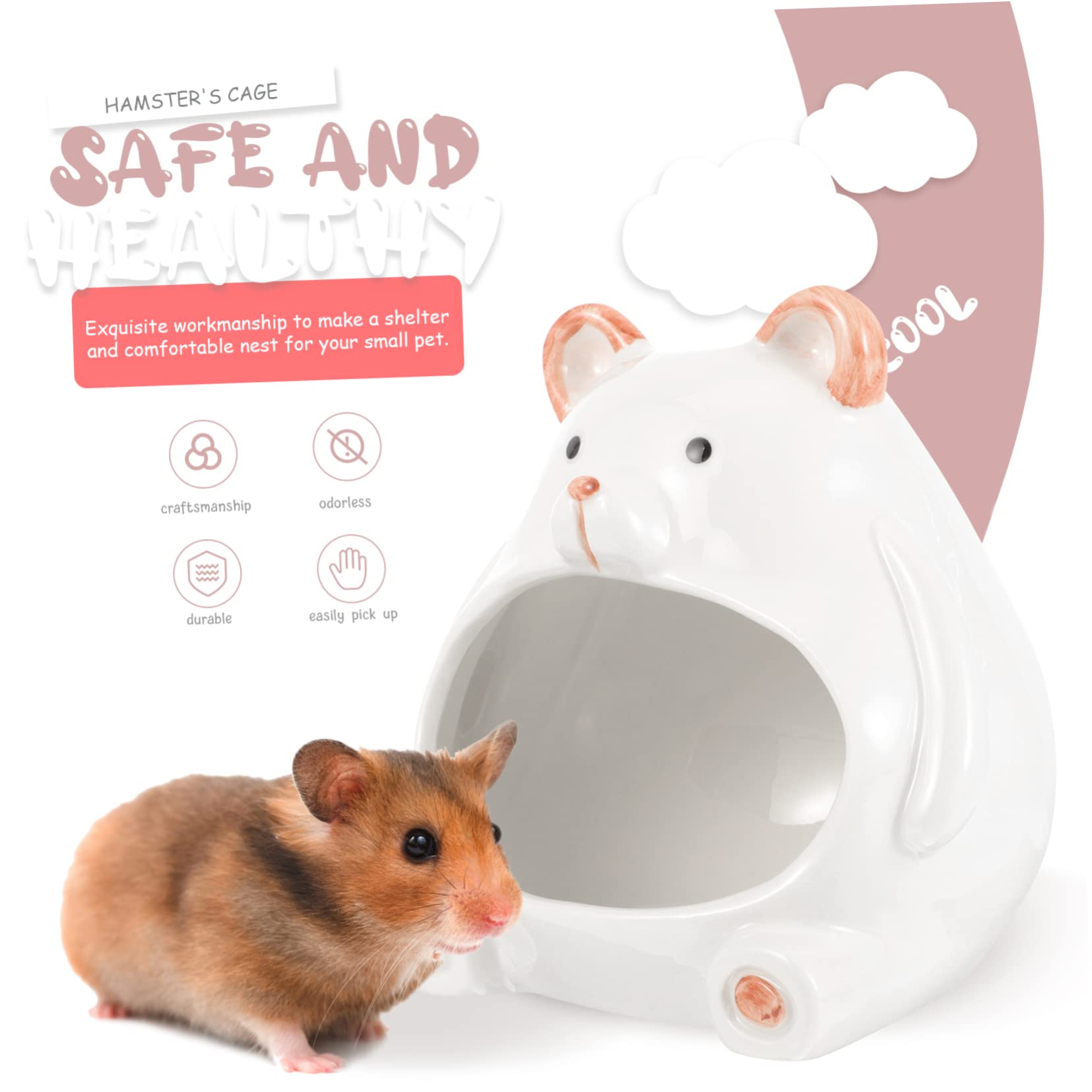 Milisten Maison pour Hamster en Céramique Blanche, Cachette de Hamster Rafraîchissante et Résistante à L’Usure, Sûre pour Petits Animaux, pour Cage