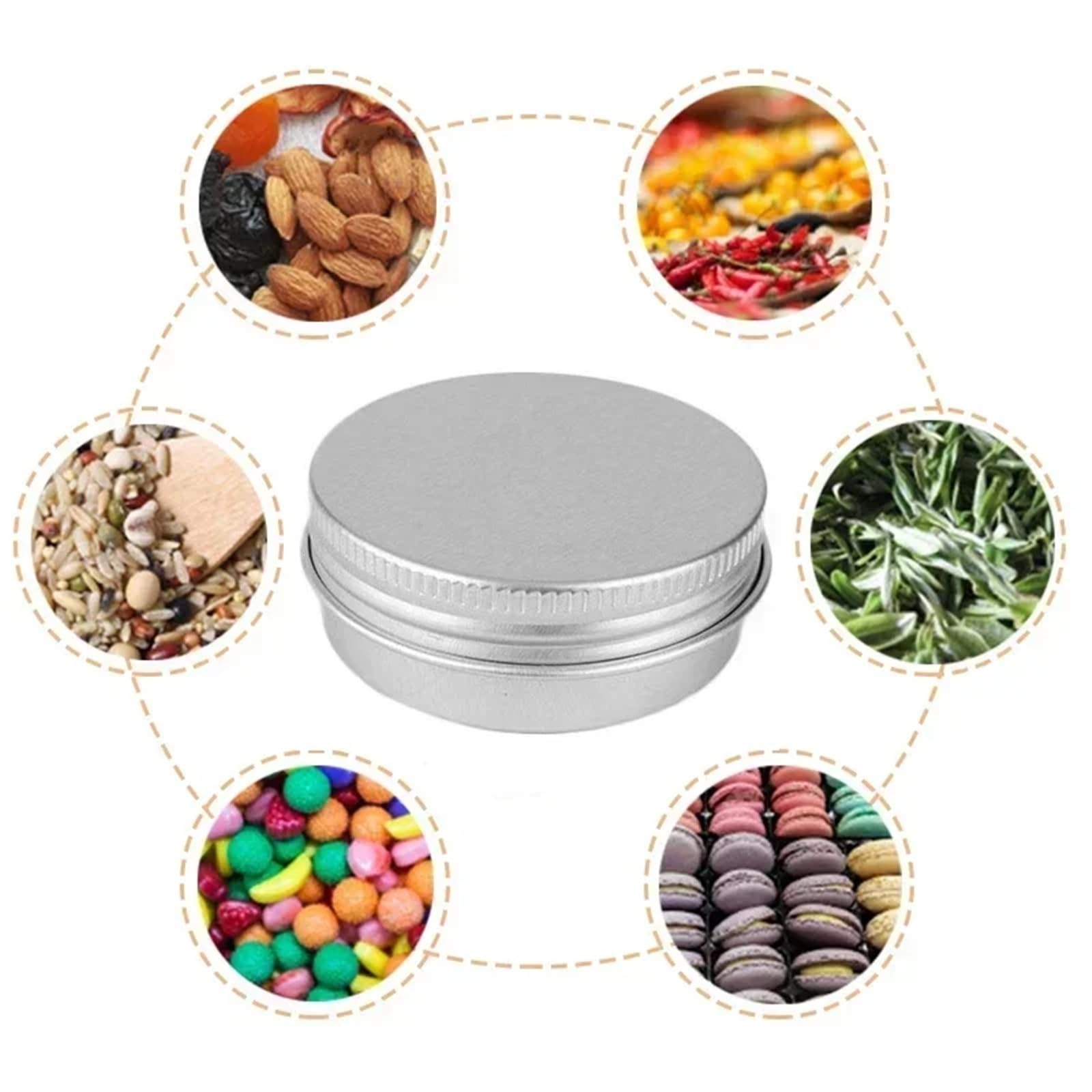 Kleine Dosen mit Deckel, Aluminium-Blechgläser, 50 Stück, Leere Silberne for Lipgloss, Balsam, Kosmetik, Tee, Kerzen, Gewürze, Reisebehälter, 5 g(10g)