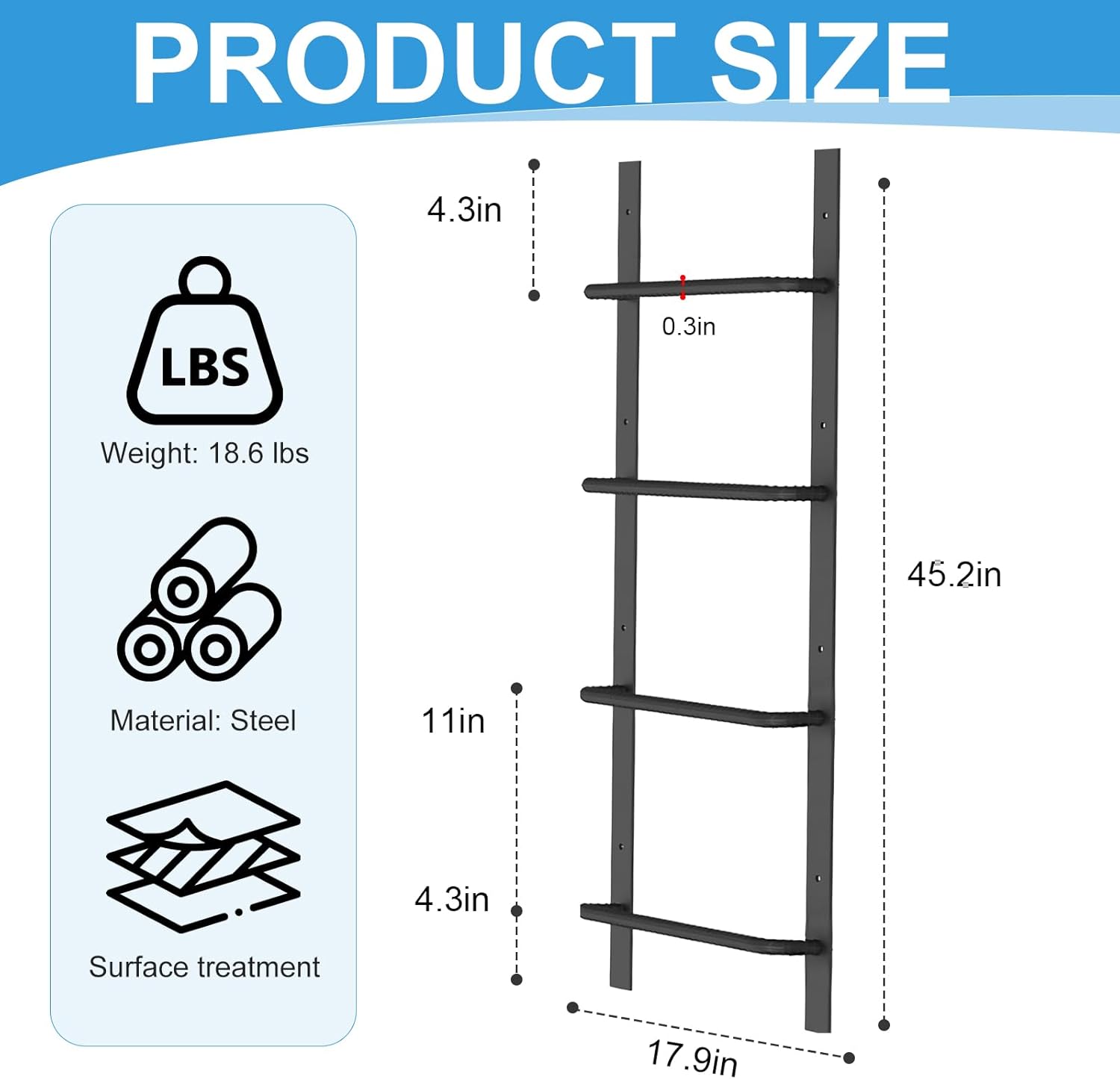 PakaLife Heavy Duty fire Escape Ladder,4-Rung Egress Window Well Black Ladder Straight,2&3 Story Basement Window Ladders,High Load-Bearing Capacity (45.2" Lx17.9 W)
