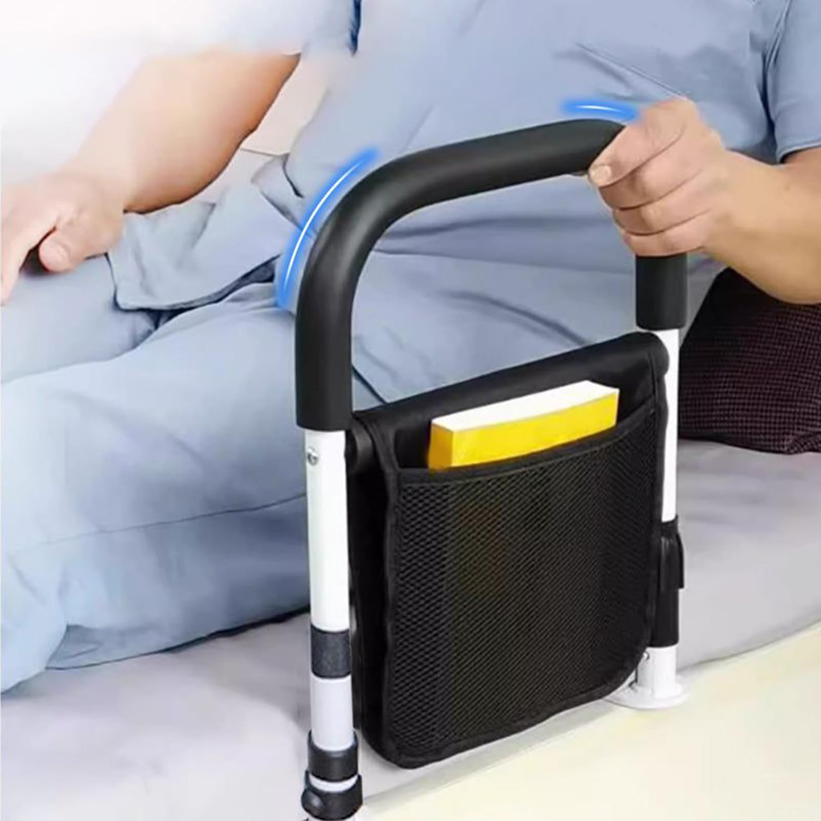 Corrimano Assistenza Maniglia Antiscivolo | Struttura di Sostegno con Tasca Portaoggetti Per Supporto Domestico e Ospedaliero per Anziani