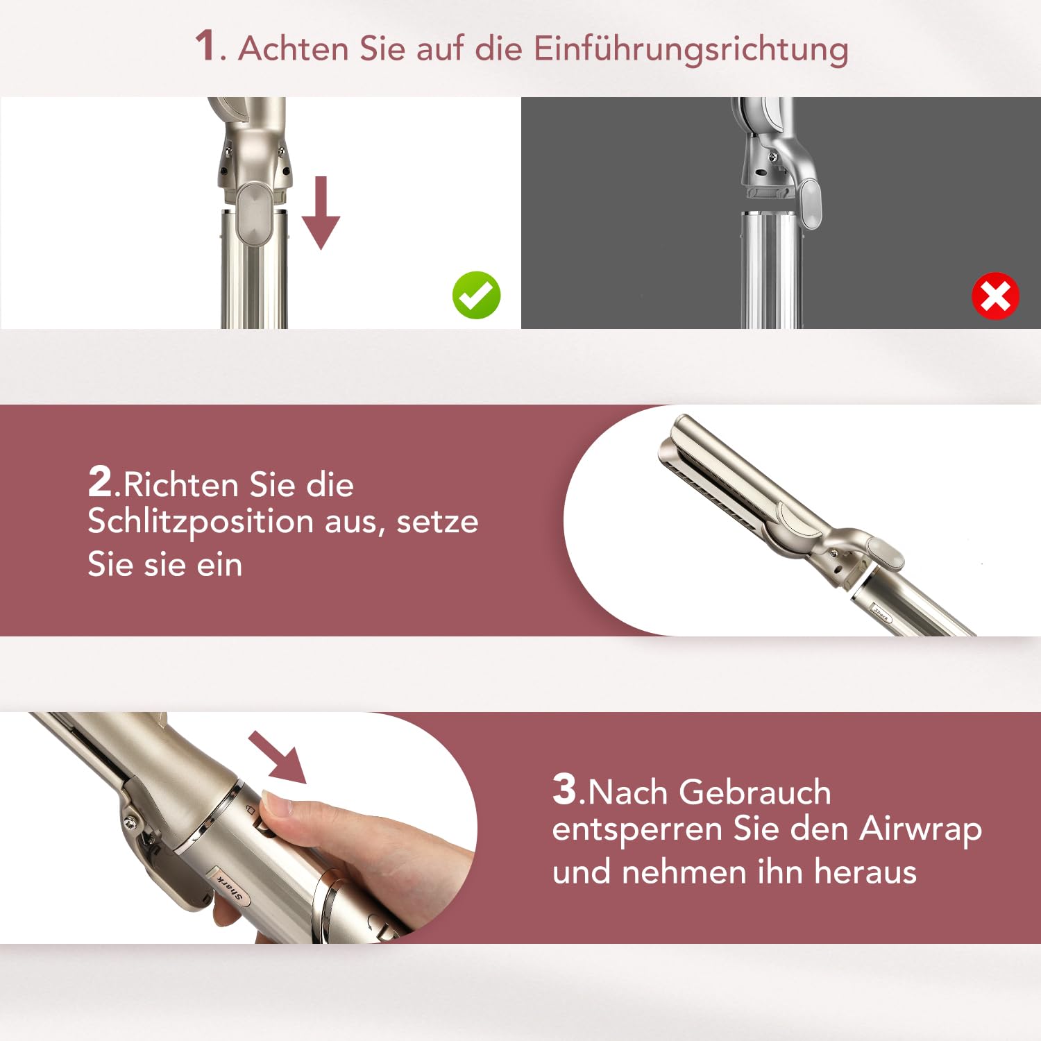 Glätteraufsätze für Shark FlexStyle Luftstyler, Airflow Technologie ohne Heizplatten, Gleichzeitiges Trocknen und Glätten mit Luftstrom, Reduziert Hitzeschäden, Champagner