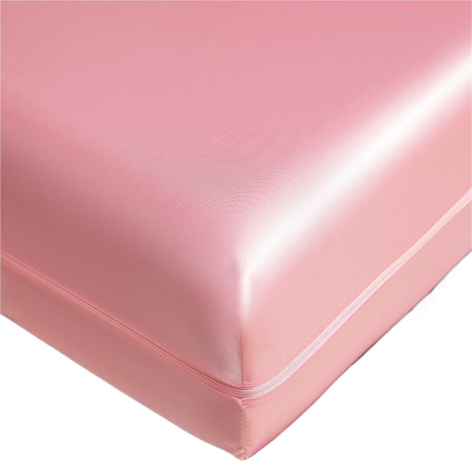 Zipped Mattress Protector 6-Sided Zipper Mattress Encasement Luxury Cooling Satin Dustproof Protector, Full All Around Deep Pocket Cover(Pink,140x190x25cm)