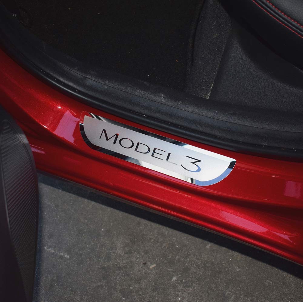 Stainless Steel Door Sill Scuff Plate Door Sill Protector Cover Trim 2PCS for Tesla Model 3 Accessories 2018-2019