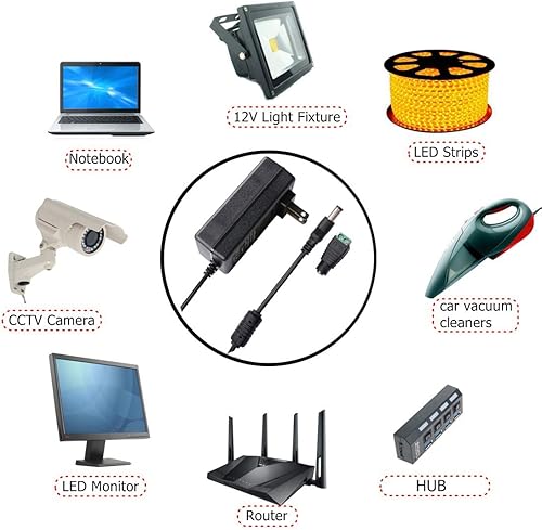 Miniatura 5 de Adaptador de fuente de alimentación de 12 V 3 A CACC, convertidor de 110 V 240 V a 12 V, transformador 36 W 5,52,1in CC, conector hembra para tiras