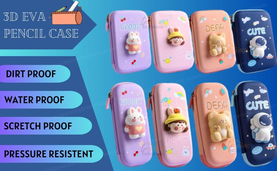 Image of Invite Enterprise Cartoon Theme 3D EVA Pencil Case - Multipurpose Zipper Pouch for Kids, Girls - Pen and Pencil Bag for School, Stationery Storage Box (Dear Pack of 2)
