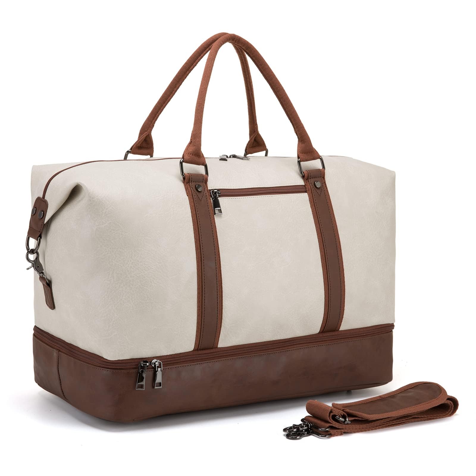 Borsone da viaggio per la notte, in tela, in pelle, borsa da weekend extra large, grande borsa da viaggio a mano, borsone da viaggio per uomo e donna, beige.