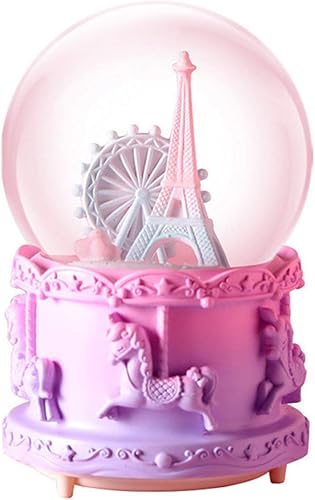 Rueda romántica de 3.937 in y torre de hierro con globo de nieve con luces LED cambiadas de color y nevadas automáticas para mujeres, niños y niñas,