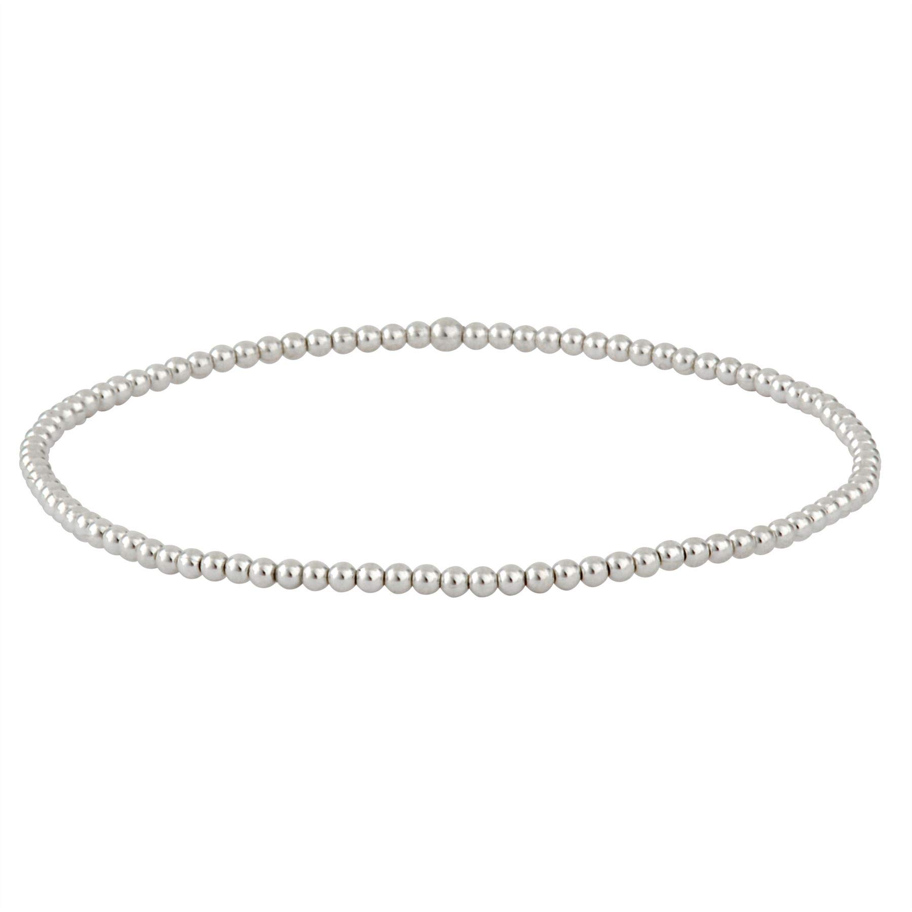 Silverly925 Sterling Silver Stretch Bead Bracelet - Friendship Polished Tiny Ball Beaded Bracelets for Women - Stacker Elastic String Bracelets for Ladies - Friend Gifts