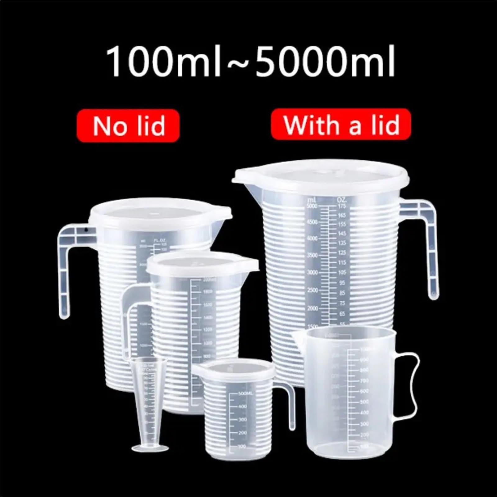 Vaso medidor, 3 unidades de plástico graduado, vaso mezclador transparente de gran capacidad con tapa, vaso de laboratorio for repostería de cocina (100 ml)(1000ml)