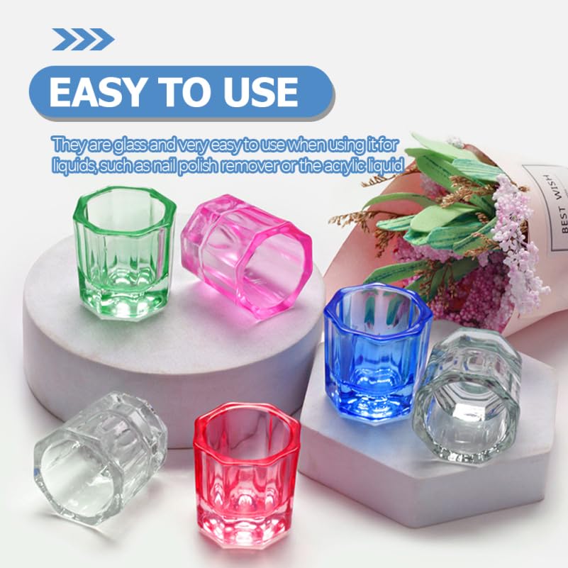 8 Pack Nail Dappen Cups Crystal Glass Manicure Mixing Bowls with Stable Base for Nail Art Liquid Powder Acrylic Salon Accessories
