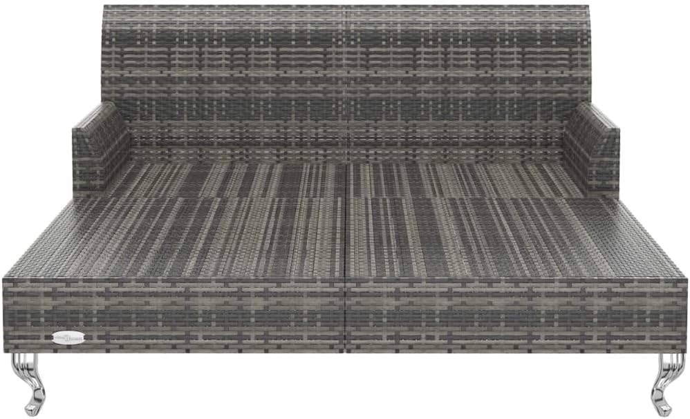 vidaXL Daybed, 2-Person Outdoor Garden Sun Bed with Cushions and 2 Side Tables, Outdoor Lounge Bed for Pool Garden Patio, Poly Rattan Gray