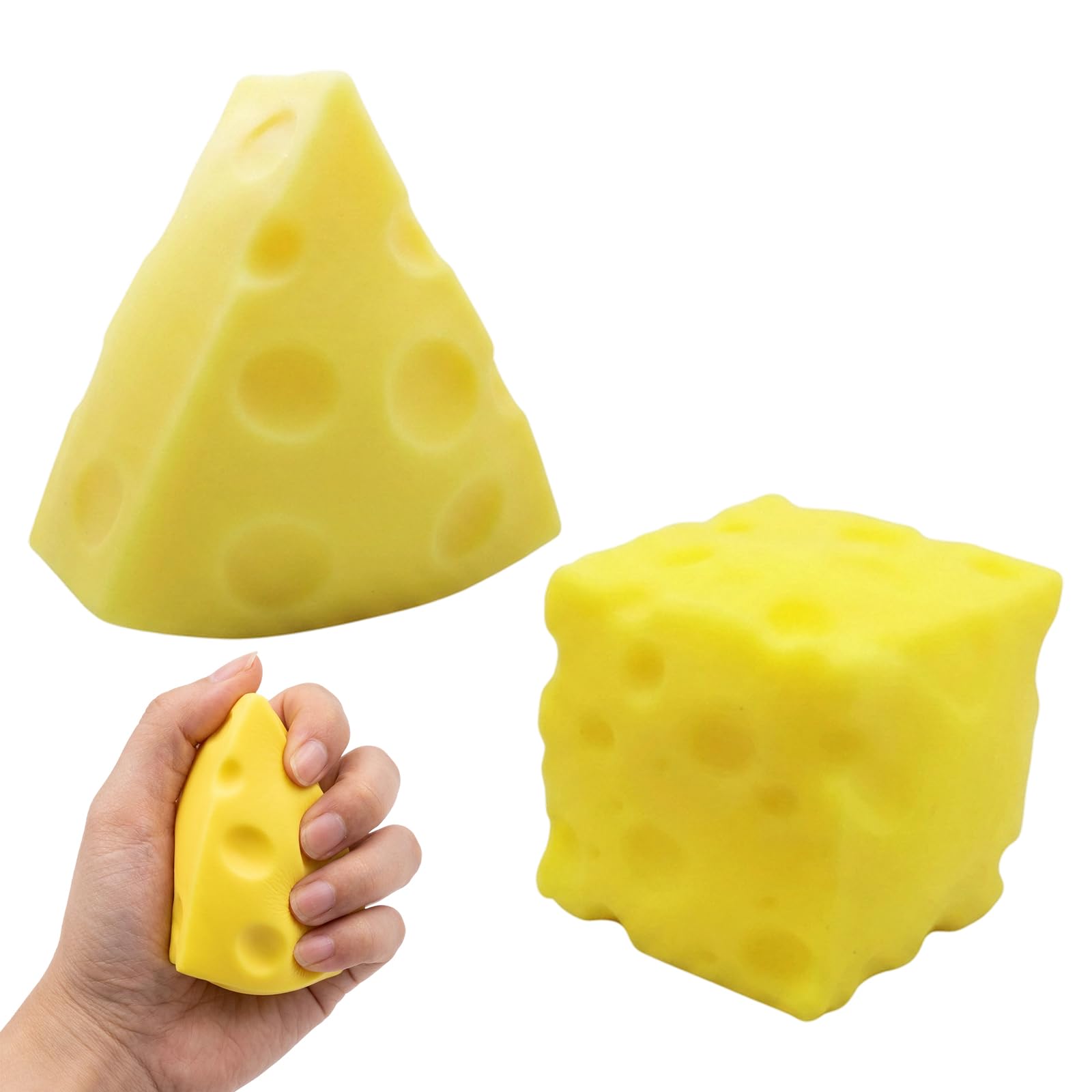 2 PCS Cheese Squishy Big, Jumbo Cheese Squishy for Adults, Giant Cheeses with Clay Inside, Large Cheese Squishys Sensory Tool for Office Desk and Classroom