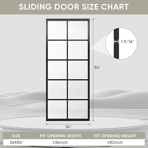Miniatura 4 de JUBEST Puerta corrediza de granero de vidrio DIY, 36 x 84 pulgadas, puerta francesa moderna, resistente 4-Lite vidrio templado transparente, marco