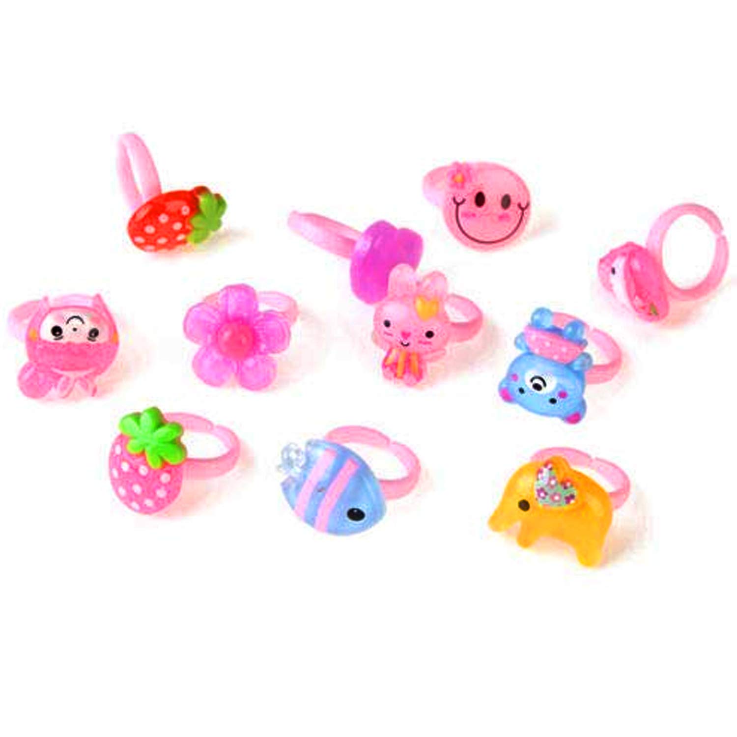 Kidz00 Stylish Cute Cartoon Shaped Plastic Finger Ring For Kids Girls And Boys Age 3-14 Yrs. Pack Of 10Pc 1